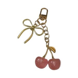 Pink Cherry & Bow Gold Keychain Charm